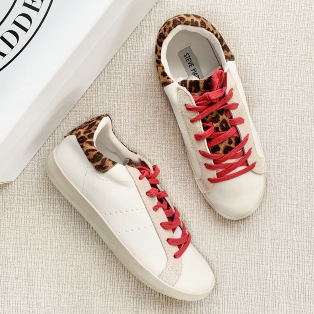 Steve Madden Billboard Leopard White Lace Up Sneakers